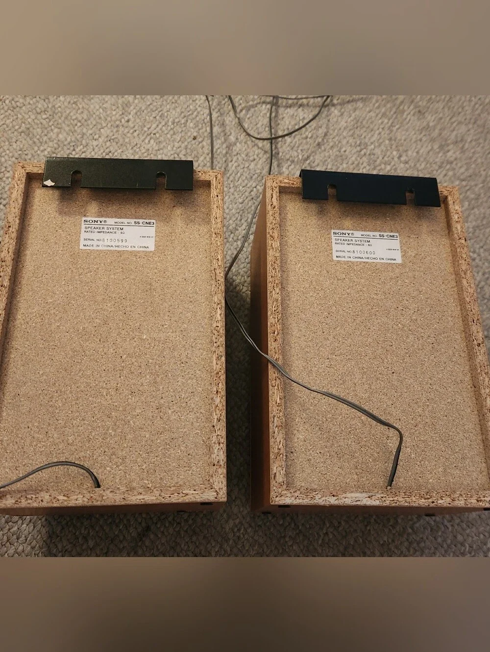 2 Sony Light Brown Wooden Bookshelf Speakers with Gray Grilles